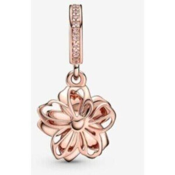 Rose Gold Plated Cherry Blossom Dangle Charm Fits Pandora Charm Bracelets - Picture 2 of 5